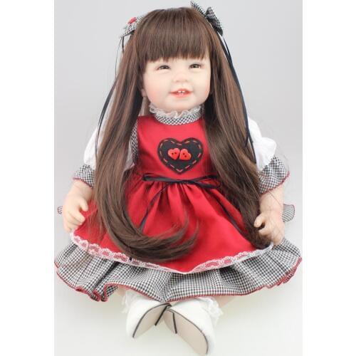 NPKDOLL 55 CM Soft Silicone Girl Toy Reborn Baby Doll Gift for kids bebe Red Clothes Dress children gift bonecas free shipping