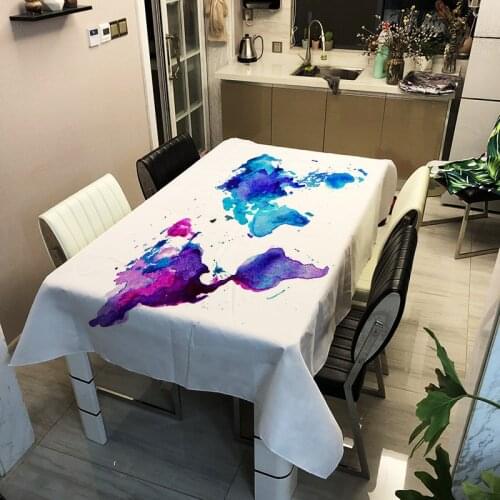 Rectangular World Map Waterproof Tea Table Cloth Dining Table Cover Hotel Tablecloth