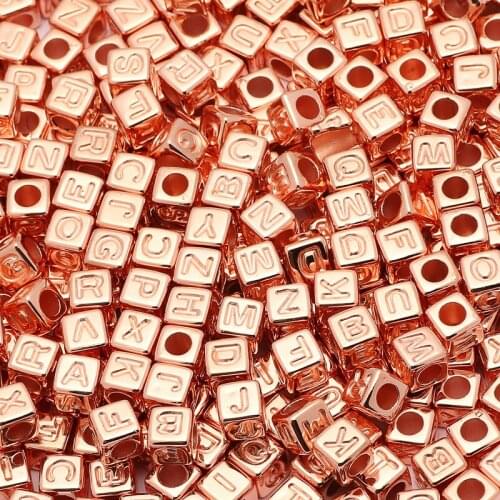 Rose Gold Mixed Letter Acrylic Beads Square Alphabet Cube Loose Spacer Beads For Jewelry Making Handmade Diy Bracelet Accessorie