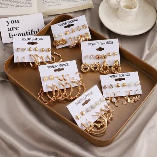 DAXI Fashion Pearl Hoop Earrings Set For Women Geometirc Gold Metal Circle Hoop Earrings Brincos 2021 Trend Luxury Jewelry Gifts