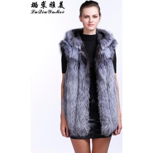 L Q Y M 2021 New Brand Winter True Natural Fox Fur Coat Thick Silver Fox Female Jacket Fox Fur Hooded Vest