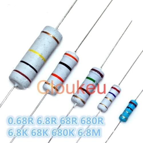 1/8W 1/4W 1/2W 1W 2W 3W 5W 1% 5% Color ring resistance 0.68R 6.8R 68R 680R 6.8K 68K 680K 6.8M Ohm