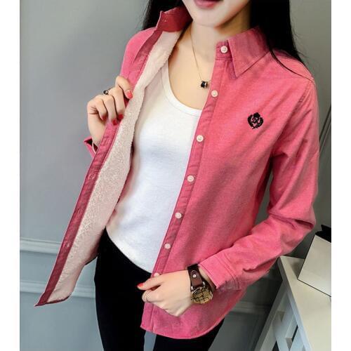 Warm Shirt New arrival fashion womens casual Long Sleeve Winter Slim embroidery Shirt