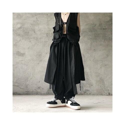 The New South Korean INS retro dark irregular multi-cut pieces tied with wide leg trousers casual skirt men and women