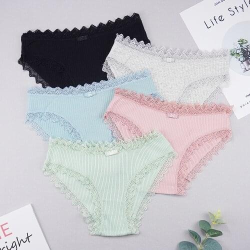 1 Piece Underwear Women Briefs for Lady Cotten Panties Sexy Lingerie Femme Lace Ruffles Solid Color Underpants Fashion Wholesale