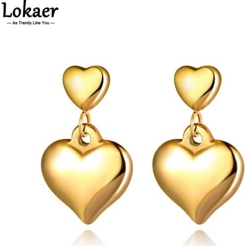 Lokaer Fashion Stainless Steel Double Heart Stud Earrings Romantic Anniversary Wedding Earrings Jewelry For Women Girls E21084