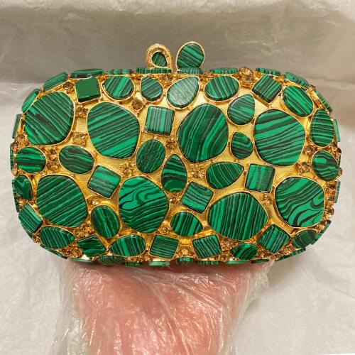 High Quality Green Shell Pattern Women Clutch Bag Luxury Diamond Ladies Crystal Clutches Evening Shoulder Party Wedding Purse