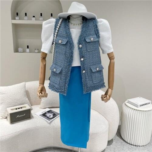 Niche Design Womens Spring Summer 2021 Fashion Retro Tweed V-neck Vest