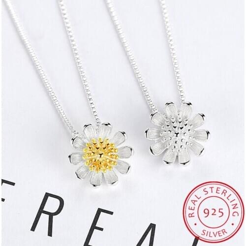 925 Sterling Silver Necklace For Women Daisy Sunflower Pendant Clavicle Necklace collares Summer Jewelry S-N205