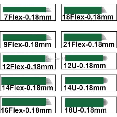10pcs 0.18mm Microblading Needles for Permanent Makeup Eyebrow Lip Tattoo Needles 7 9 12 11 14 Flex Manual Blades U Shape 18U