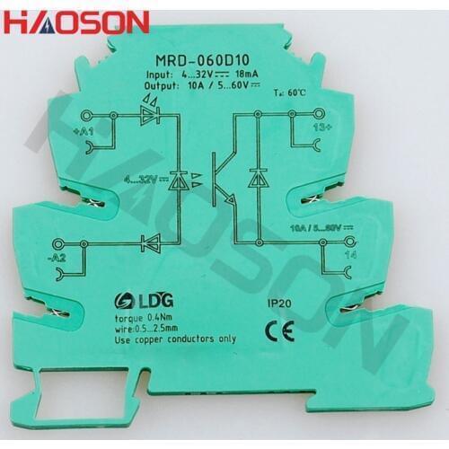 10pcs/lot MRD-060D10 Novel LED Indication 10A Input: 5V 12V 24V DC SSR Interface Relay Module DINRail Voltage Switch Relay Board