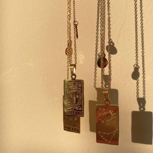 18k Gold Filled Stainless Steel Square Zodiac Ethical Sign Pendant Pattern Personality Necklace Customised Symbol