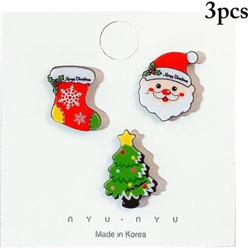 3PCS Christmas Brooch Pin Cute Cartoon Santa Hat Sock Tree Elk Snowman Brooch Holiday Brooch for Women Girls Jewellery Gift