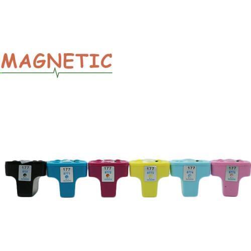 6pcs Magnetic Compatible Ink Cartridges For HP177 for HP 177 Photosmart C5140 C5150 C5180 C5183 C5185 D7145 D7155 D7160 printer