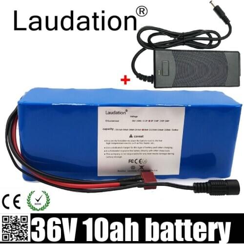 Laudation 36V 10ah Electric Bicycle Battery 36V 18650 Battery Pack For 250W 350W Electric Bicycle With Charger Built-in 15A BMS