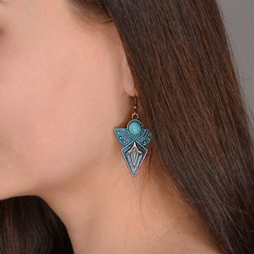 Antique Bronze Earrings Jewelry Ethnic Geometric Water Drop Earrings for Women Vintage Round Circle Flowers Metal Tassel Earring