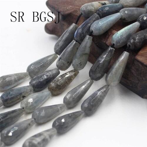 Free Shipping 8x20mm Faceted Gray Labradorite Gems Teardrop Drop Natural Stone Beads Strand 15"