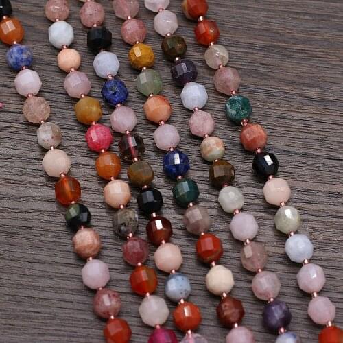 Natural Faceted Stone Beads Column Shape Colorful Agates Stone Loose Beads For Making Jewelry DIY Bracelet Accessories Gift 8mm