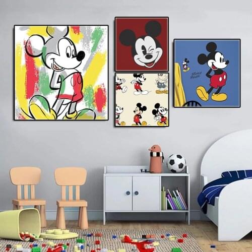 Catoon Anime Mickey & Minnie Mouse Duck Posters Disney Watercolor Canvas Painting Wall Art Pictures Prints for Living Home Decor