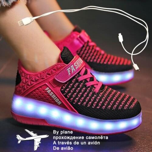 New One wheels USB Charging Fashion Girls Boys LED Light Roller Skate Shoes For Children Kids Sneakers With Wheels Two wheels