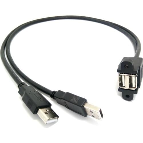 Dual Port USB 2.0 A Male to Female M/F Extension Screw Lock Panel Mount Cable 50cm 20cm 100cm