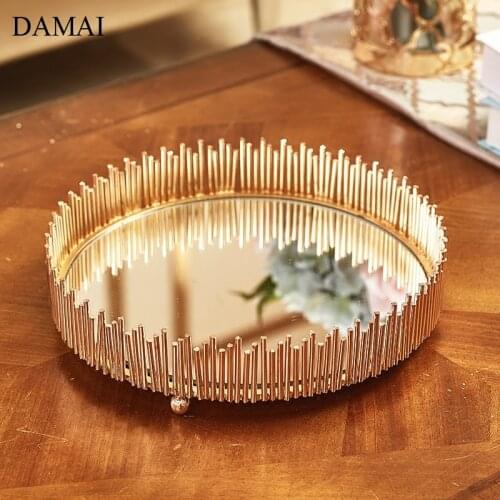 European Metal Trays Glass Mirror Jewelry Storage Tray Cosmetic Container Dressing Table Decoration Ornaments Home Decor Modern