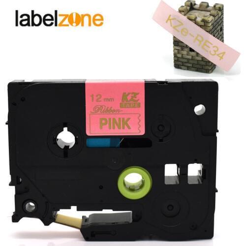 Tze-RE34 Satin Ribbon Gold on pink Tapes 12mm*4m compatible Brother p-touch printers for pt-d200 d210 ribbon printer tz-RE34