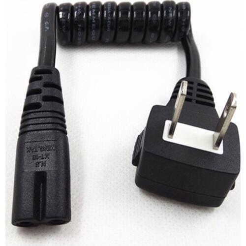 Elbow JP US Plug NEMA 1-15P 2PIN To IEC 320 C7 IEC320 AC Short Portable Cord PU Retractable Spring Power cable 10-30cm