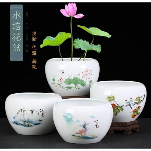 Classical Hydroponic Flower Pots Daffodil Water Lily Bowl Lotus Non Porous Ceramic Exquisite Garden Bonsai Basin Large Tea Wash