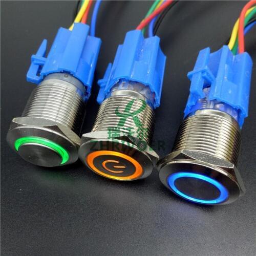 2pcs 304 stainless steel push button switch 19mm waterproof Self lock 5pin flat/High head LED maintained 12v/24v/220v switch