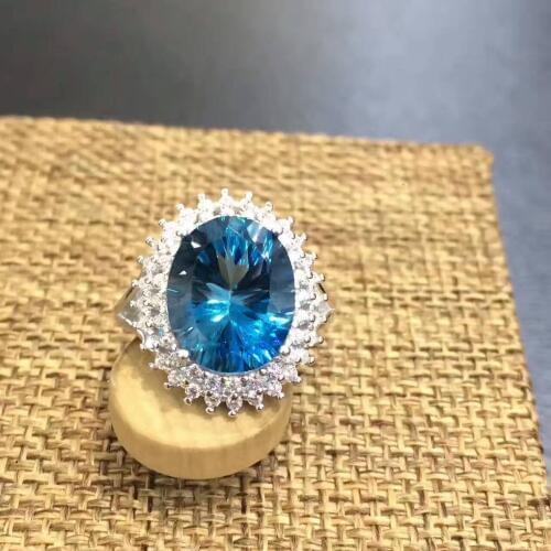Natural blue topaz gem Ring Natural gemstone Ring S925 sterling silver Fashion luxury Diana round women party gift fine Jewelry