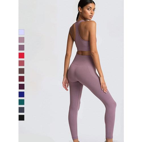 12 Color 2 Piece Womens Yoga Sets Solid Seamless Knitting Buttock Sport Suit Set Fashion Clothes Woman Fitness Vest New Arrival