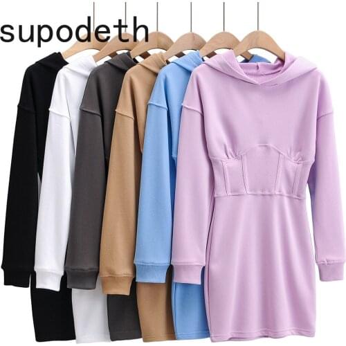 Corset Decorative Hooded Pullover Dress Women Jumper Sweatshirt Patchwork Long Sleeve Fall Autumn Fall Winter 2020 Fashion