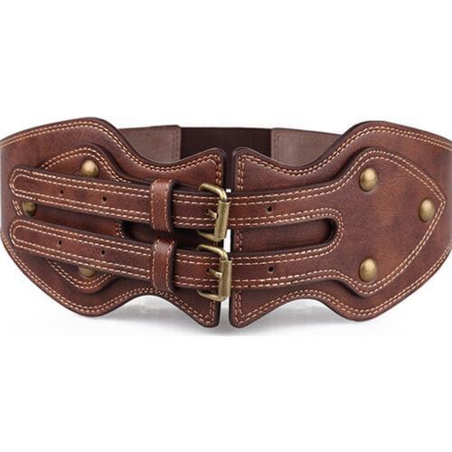 Vintage Gothic Steampunk Corsets and Bustiers Belt Women Waist Train Underbust Corselet Trimmed with Brown leather Harness