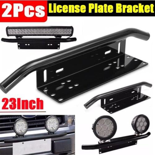 2PCS 23 Inch Aluminum Auto Parts Car Front Bumper License Plate Driving Light Bar Truck SUV Board Mounting Bracket