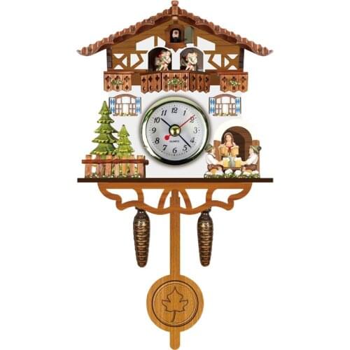 Cuckoo Clock Retro Nordic Style Antique Wooden Birdhouse Wall Clock Hanging Auto Swing Bell Pendulum Home Decor Accessories