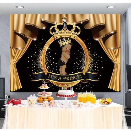 Laeaco Royal Party Decor Gold Curtain Baby Shower Birthday Party Its A Prince Banner Photozone Photo Background Photo Backdrops