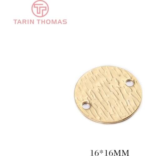 10PCS 16MM 24K Gold Color Brass Striped 2 Holes Round Disk Charms High Quality Diy Jewelry Findings Accessories wholesale