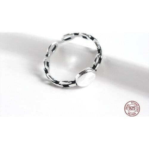 LKO Trendy Chain Shape Adjustable Ring For Women Vintage Gothic Punk 925 Sterling Silver Ring Vintage Jewelry Accessory