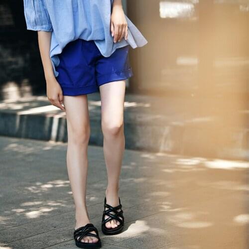 MICOCO K9283 Literary and simple wide side two wear elastic waist joker show thin wide leg cotton shorts