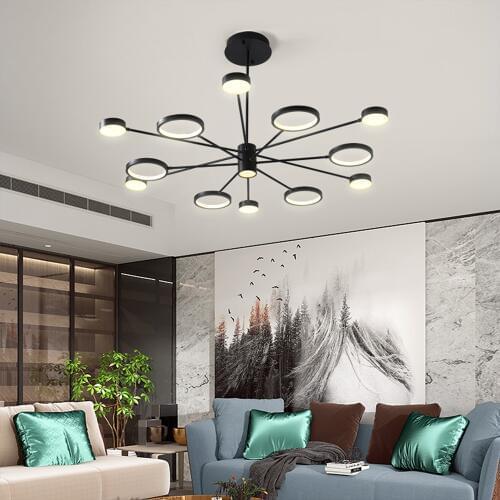 Minimalist Modern Creative Black Iron LED Multi-Head Chandelier for Bedroom Living Dining Room Indoor Retro Nordic Decor Light