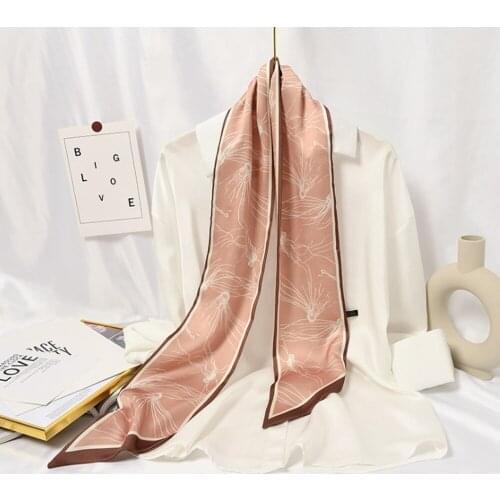 MoriBty Luxury Women Silk Scarf Headband Long Skinny Hair Ribbon Bandanas Foulard Femme Print Headscarf Bufandas Mujer For Lady