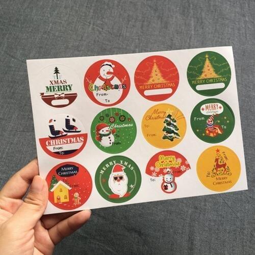 120pcs/lot New Hand Made Christmas Tree Snowman Round Self-adhesive sealing Label Stickers Gift Bag Candy Box Decorate