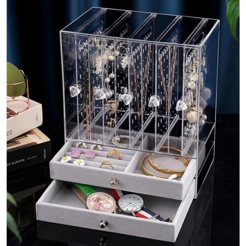 Desk Jewelry Drawer Organizer PS High Transparent Hair Accessories Dressing Table Display Shelves Earrings Necklaces Storage Box