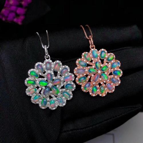 Natural Opal Necklace, Australian Sapphire, Multi-Color, 925 Silver, Global Gem Factory Wholesale