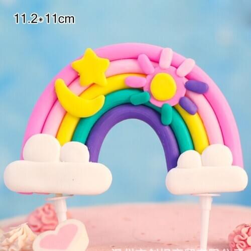 New Rainbow Wedding Cake Topper Happy Birthday Cute Clouds Ceramic Cupcake Topper For Kids Boys Birthday Party Cake Decorations