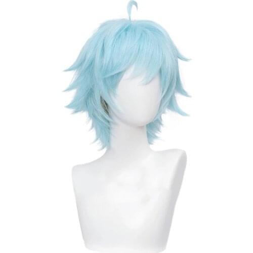 Chongyun Cosplay Wig Genshin Impact Blue Heat Resistant Synthetic Hair Chong Yun Cosplay Wigs + Wig Cap