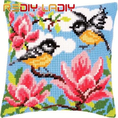 Cross Stitch Cushion Love Birds Make Your Own Pillow DIY Chunky Cross Stitch Kits Pre-Printed Canvas Acrylic Yarn Pillow Case
