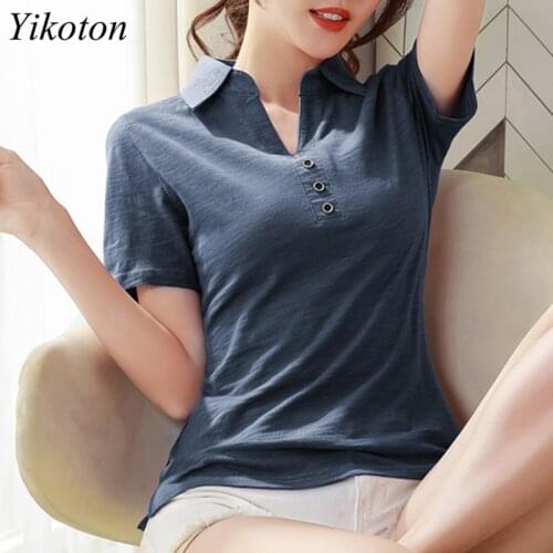 100% Cotton Polo Shirt Women Short Sleeve Shirt Office Work Wear Lady 2021 Summer Polka Solid Top Female Slim Plus Size 4XL Tee