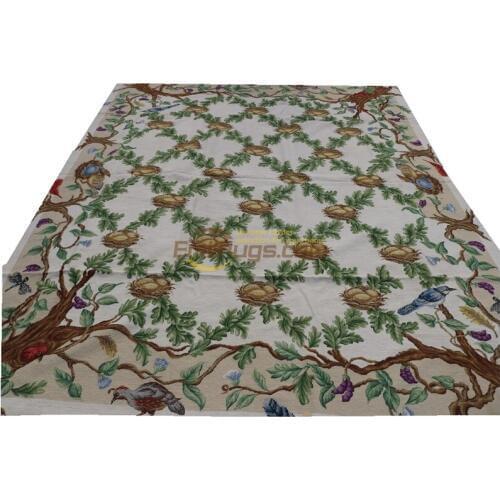 Throw Handmade Rose Needlepoint Handmade French Auburn Pine Foot 100% Wool Carpet Natural Sheep Wool
